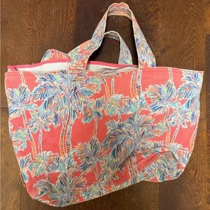 Lilly Pulitzer Coral Palm Canvas Tote